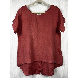 Terzo Millennio Linen Lagenlook Top Coral Italy High Low Chic Womens M